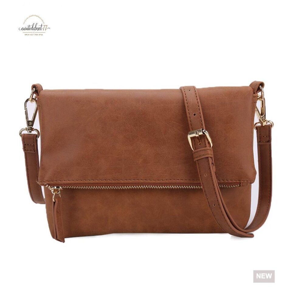 Vegan Leather Crossbody Bag with Adjustable Strap, 2-Liter Capacity